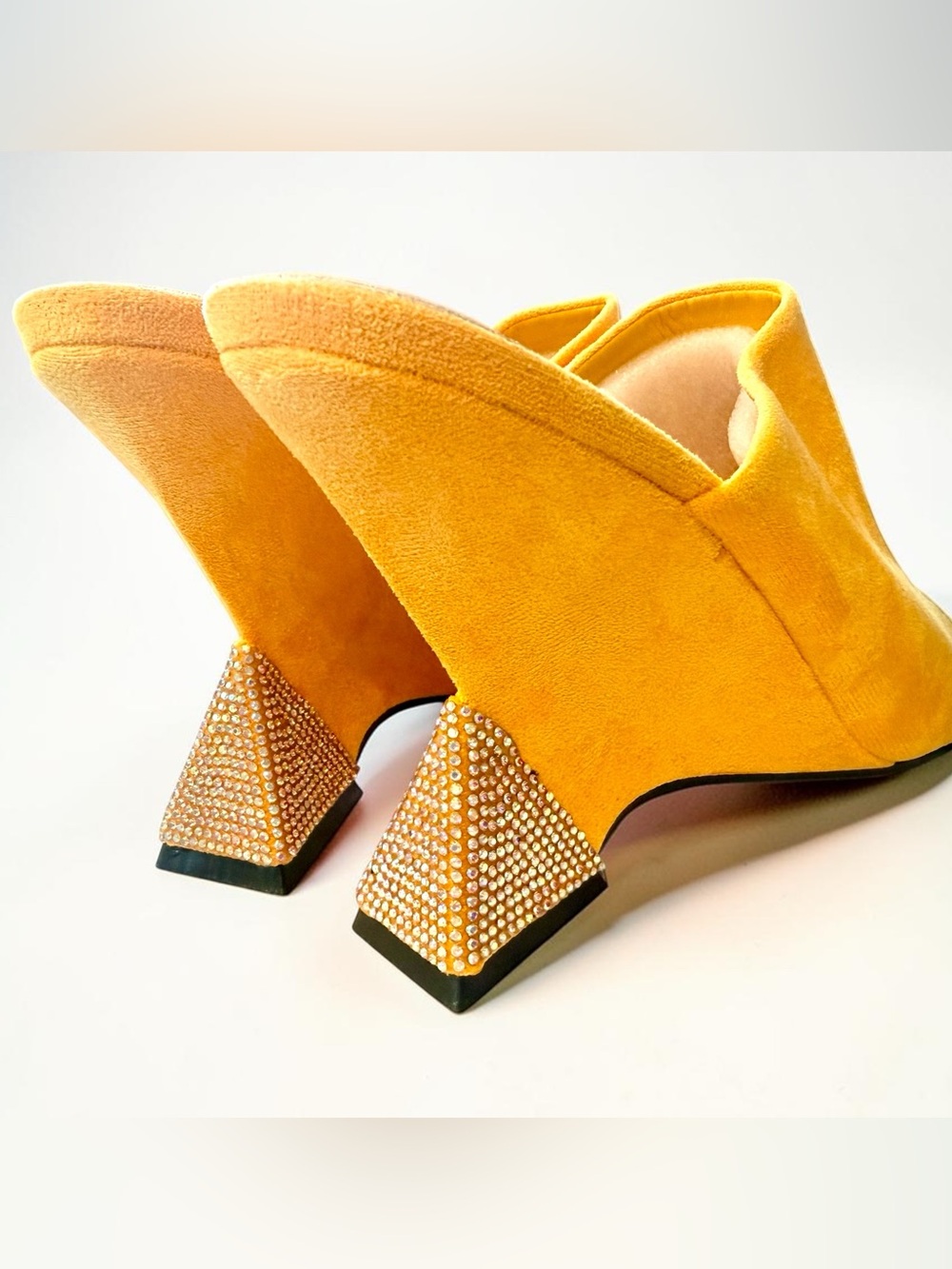 Cape Robbin Orange Yellow Suede Open-Toe Mules with Embellished Block Heel - Picture 11 of 13